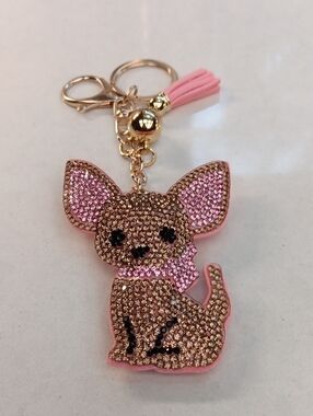 Bling RhinestoneCrystal Chihuahua Gold Bag Charm Keychain New